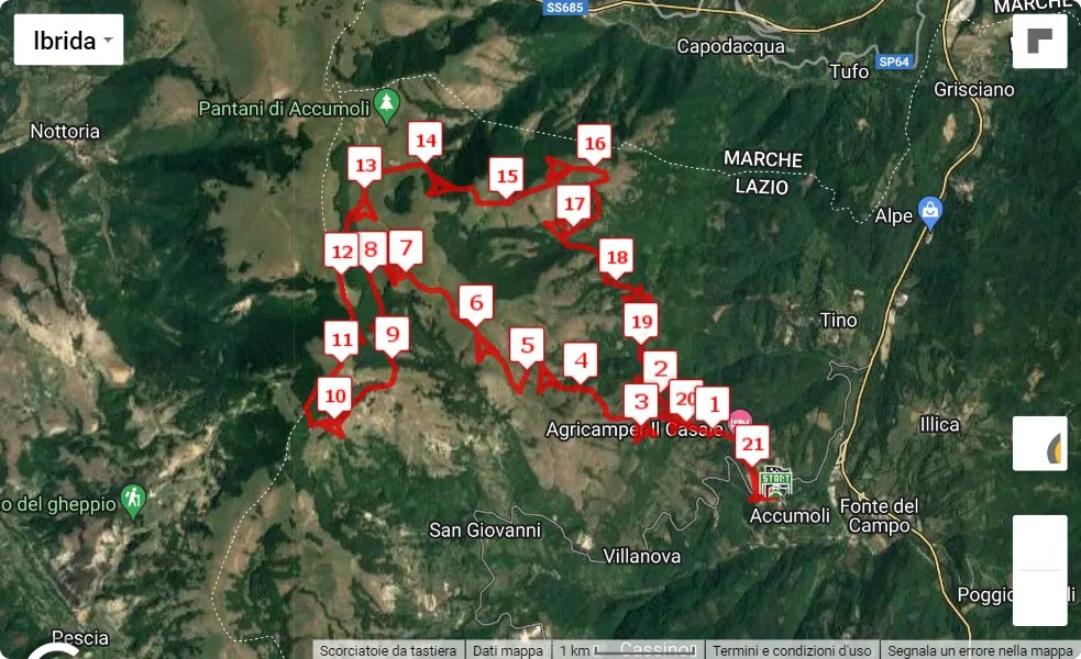 mappa percorso di gara Epicentro Trail
