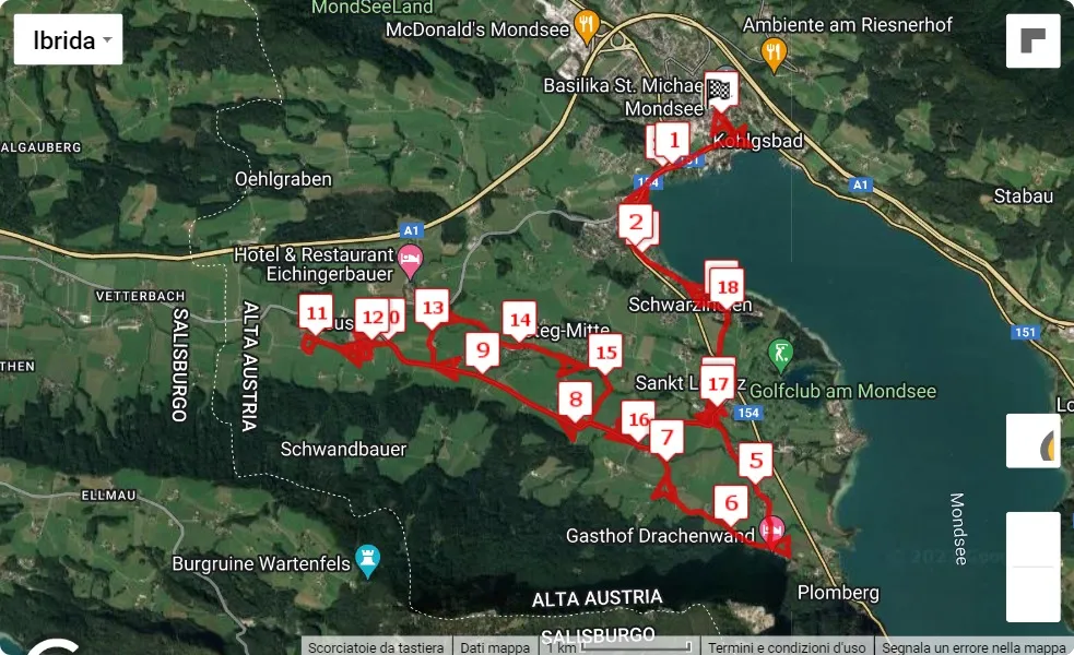 Mondseeland Halbmarathon 2023, mappa percorso gara 21.0975 km