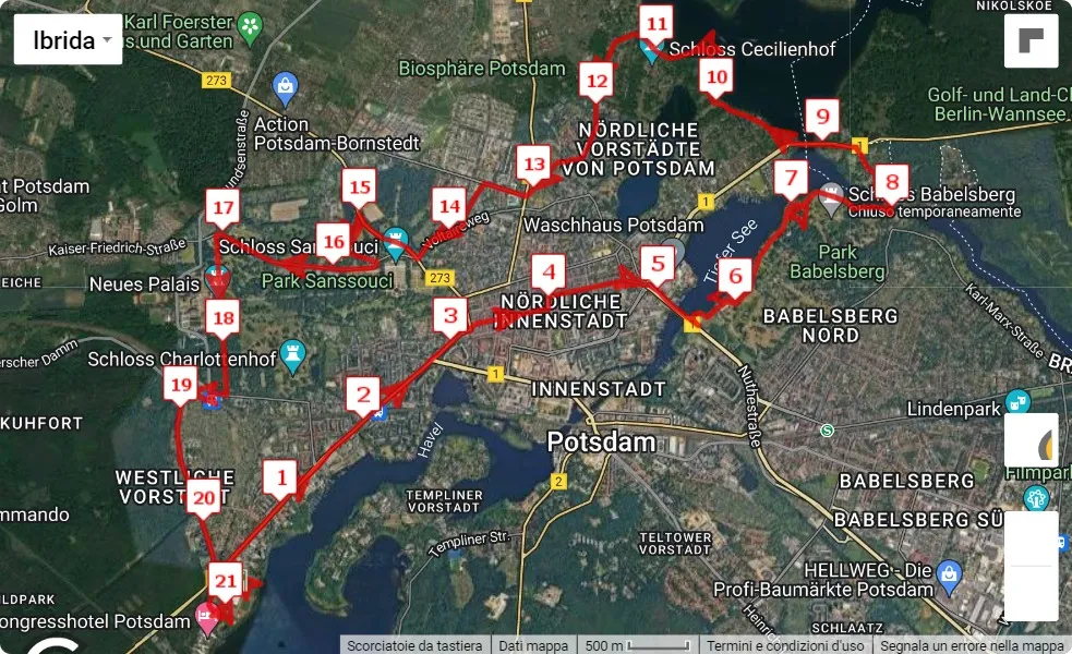 ProPotsdam Schlösserlauf 2023, mappa percorso gara 21.0975 km