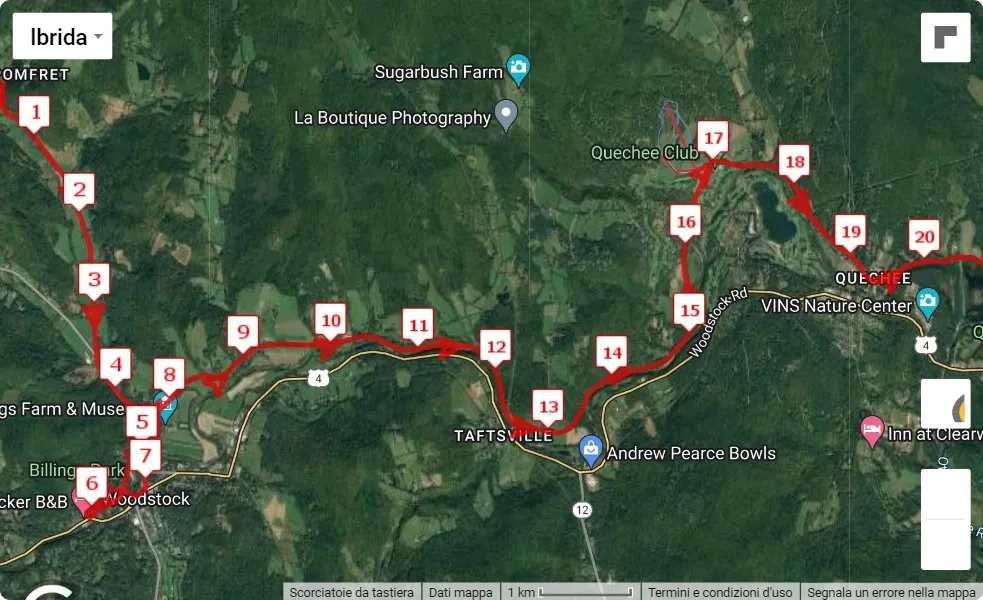 Covered Bridges Half Marathon 2023, 21.0975 km race course map