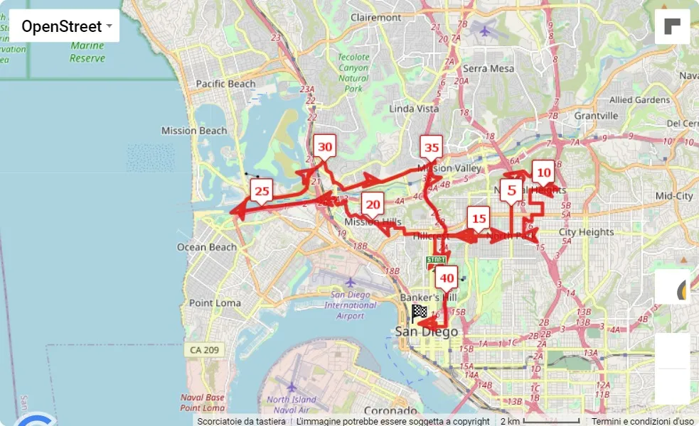 mappa percorso di gara Rock 'n' Roll San Diego Marathon 2023