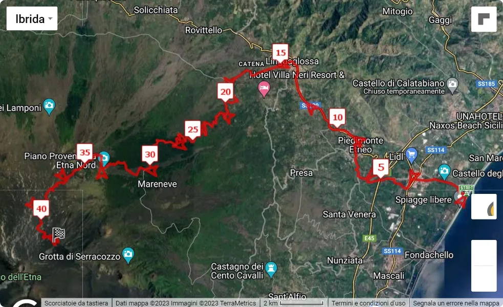 mappa percorso di gara 16° SuperMaratona dell'Etna