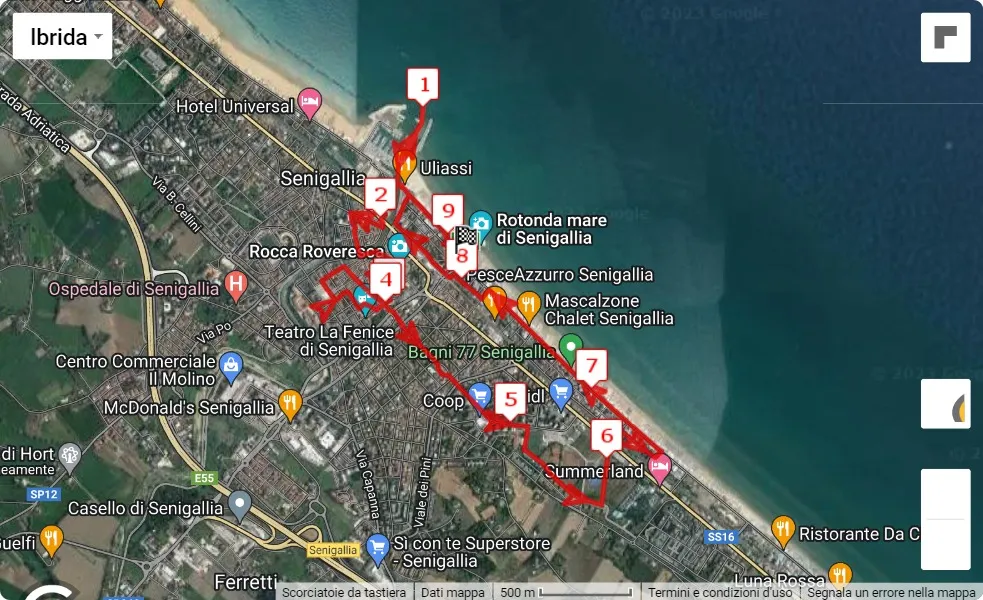 mappa percorso di gara DogoRun - Senigallia