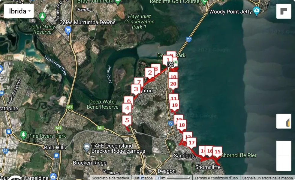 Queensland Half Marathon 2023, 21.0975 km race course map