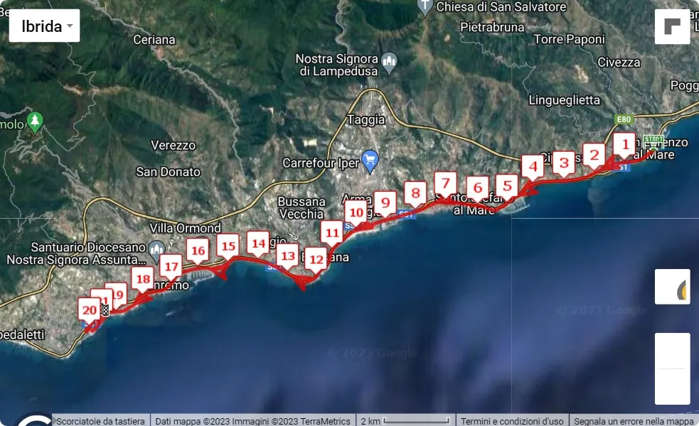 mappa percorso di gara 5° Run for the Whales Half Marathon 2023