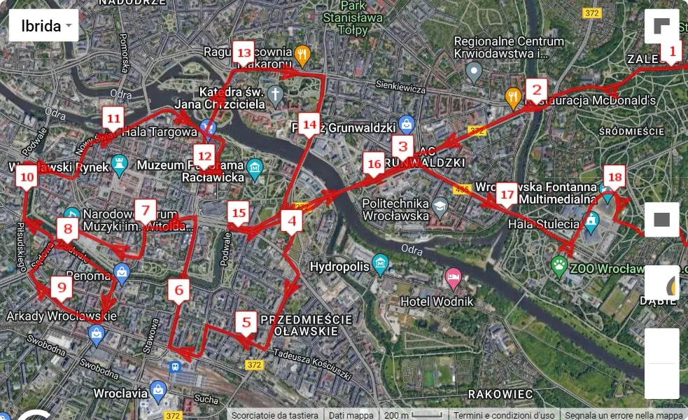 Wroclaw Półmaraton 2023, 21.0975 km race course map