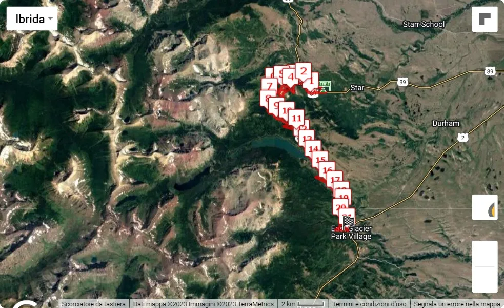 Glacier Half Marathon 2023, 21.0975 km race course map