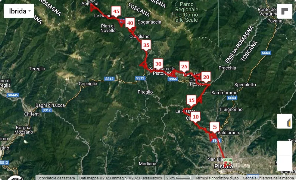 mappa percorso di gara 46° Pistoia - Abetone