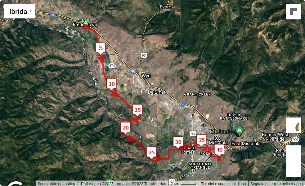 mappa percorso di gara Missoula Marathon 2023