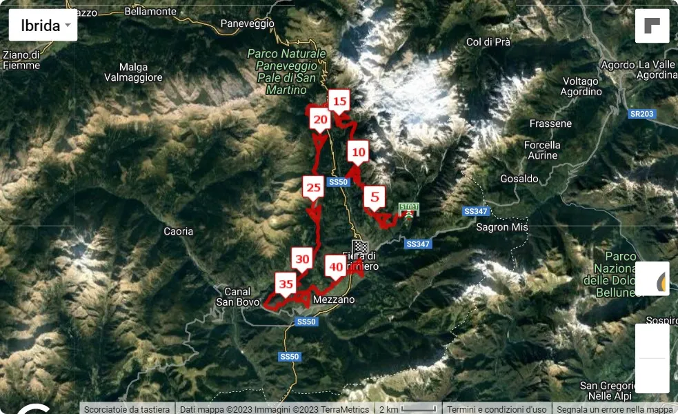 mappa percorso di gara 8° Primiero Dolomiti Marathon