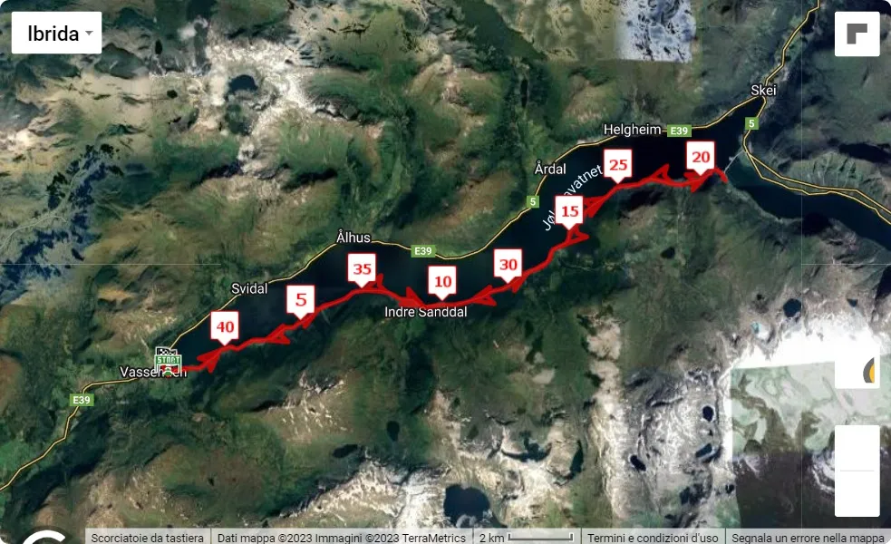 Jølster Maraton 2023, 42.195 km race course map