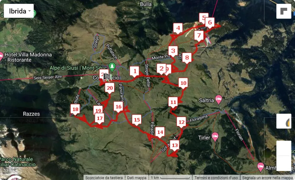 10° Mezza Maratona Alpe di Siusi, 21.0975 km race course map