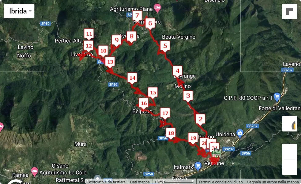 16° Tre Campanili Half Marathon, 21.0975 km race course map