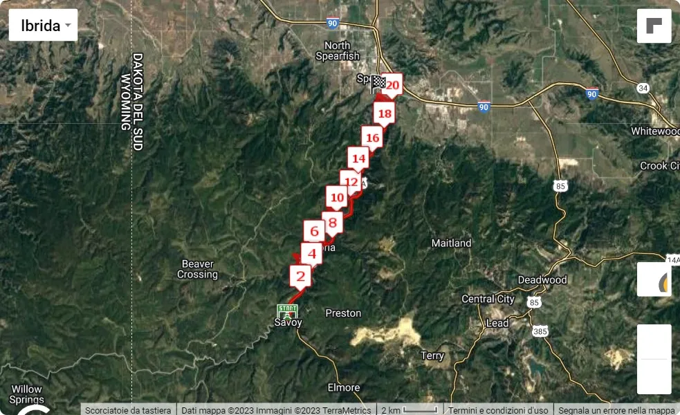 CASA Spearfish Canyon Half Marathon & 5K, mappa percorso gara 21.0975 km