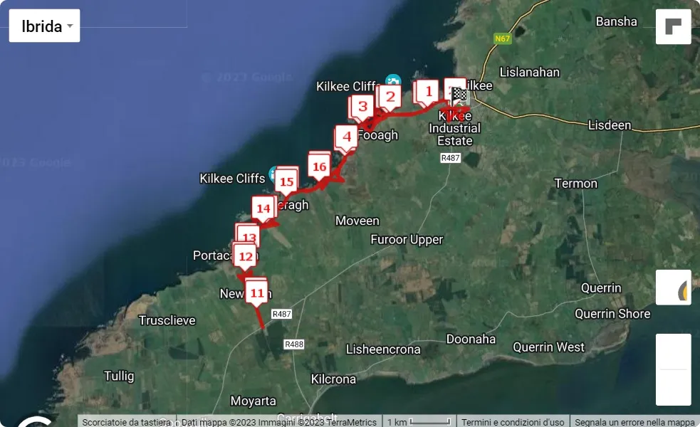 Run Kilkee Half Marathon and 10K 2023, 21.0975 km race course map