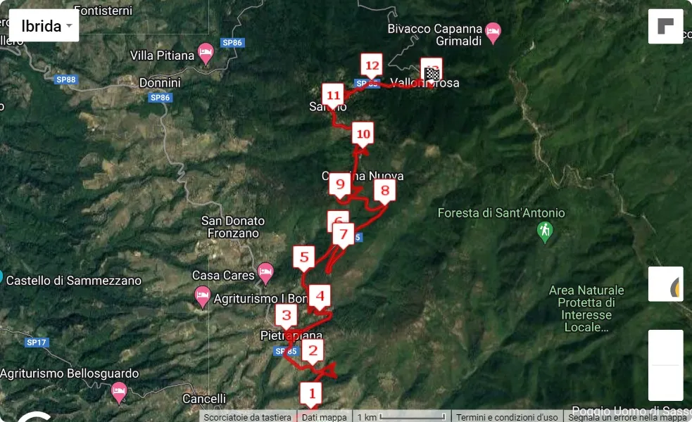 47° Reggello-Vallombrosa - 5° Memorial Massimo Montaghi, mappa percorso gara 13 km