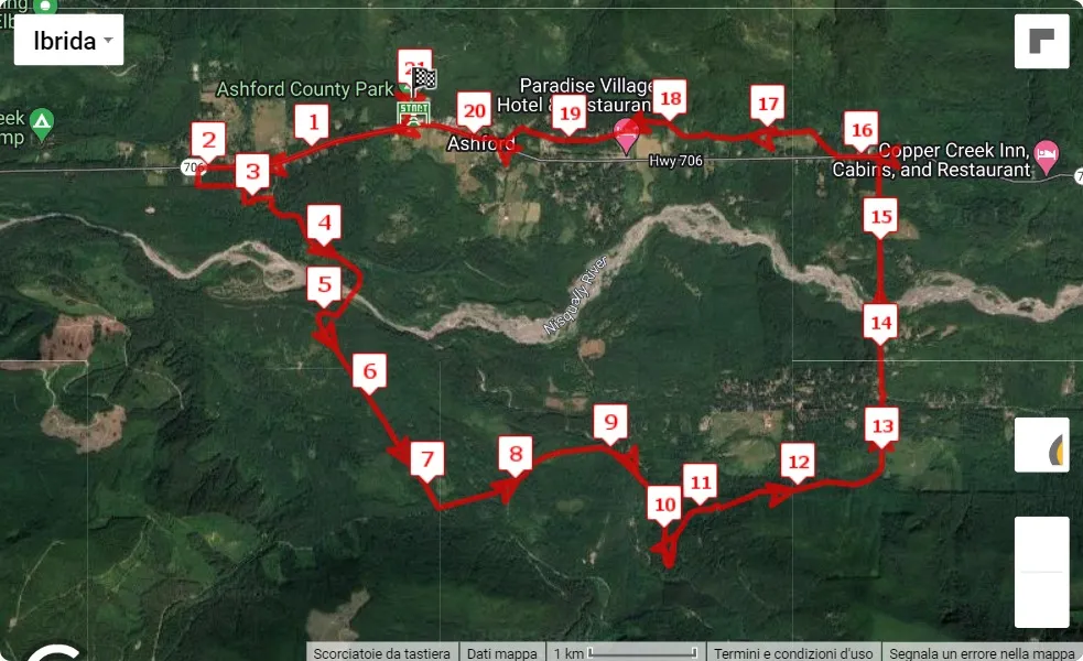 Mount Rainier Half Marathon & 5K 2023, 21.0975 km race course map