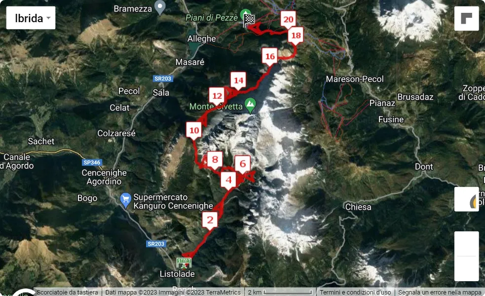 Transcivetta Karpos  41a edizione, mappa percorso gara 23 km