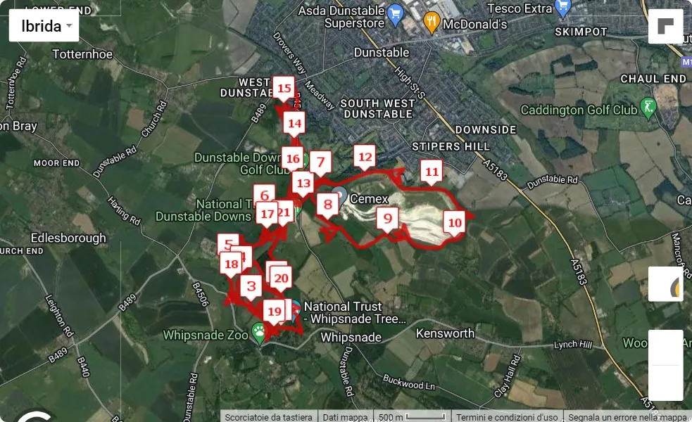 Dunstable Downs Trail Half Marathon 2023, mappa percorso gara 21.0975 km