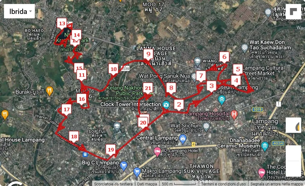 Bangkok Airways Lampang Half Marathon 2023, 21.0975 km race course map