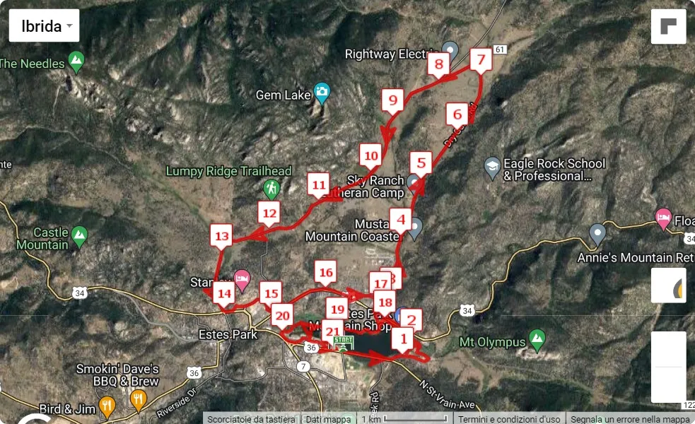 Rocky Mountain Half & 5K 2023, mappa percorso gara 21.0975 km