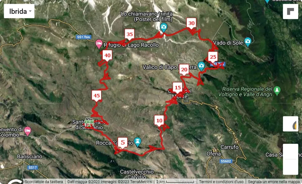 12° Ultramaratona del Gran Sasso, mappa percorso gara 50 km