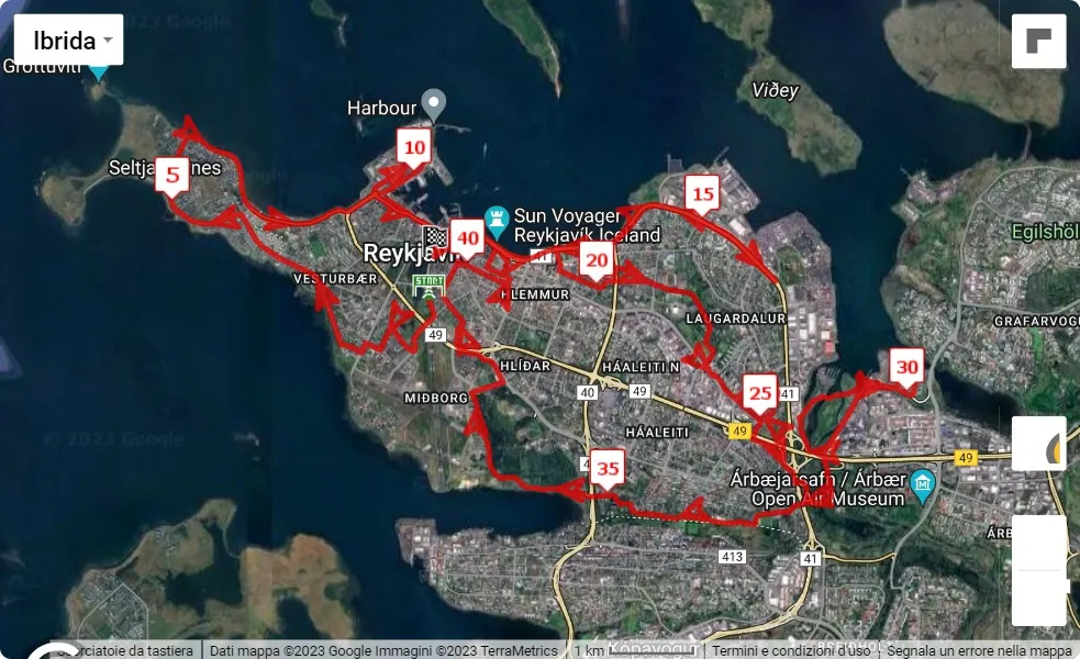 mappa percorso di gara Islandsbanki Reykjavik Marathon 2023