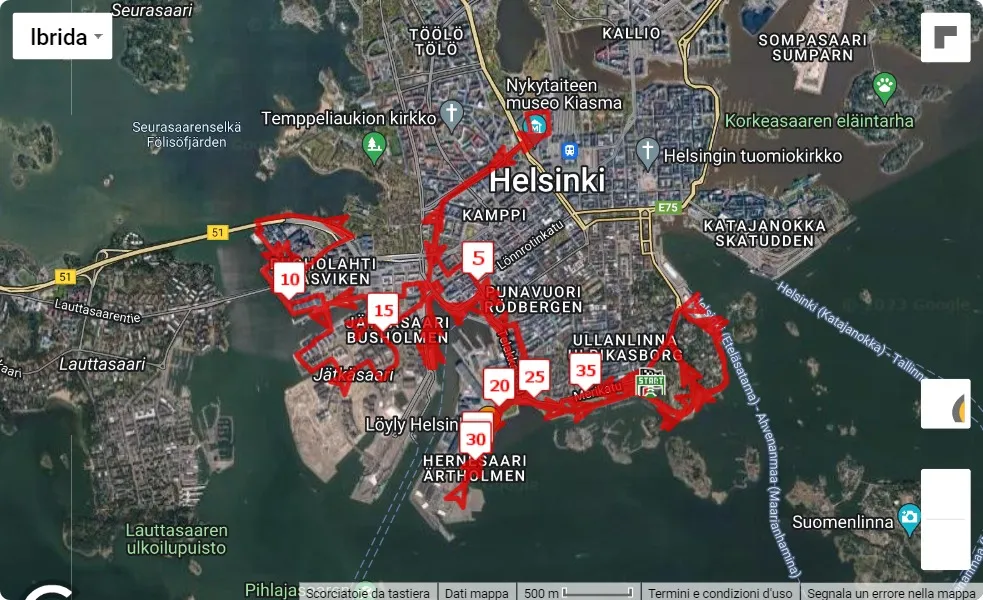 mappa percorso di gara Helsinki Marathon 2023