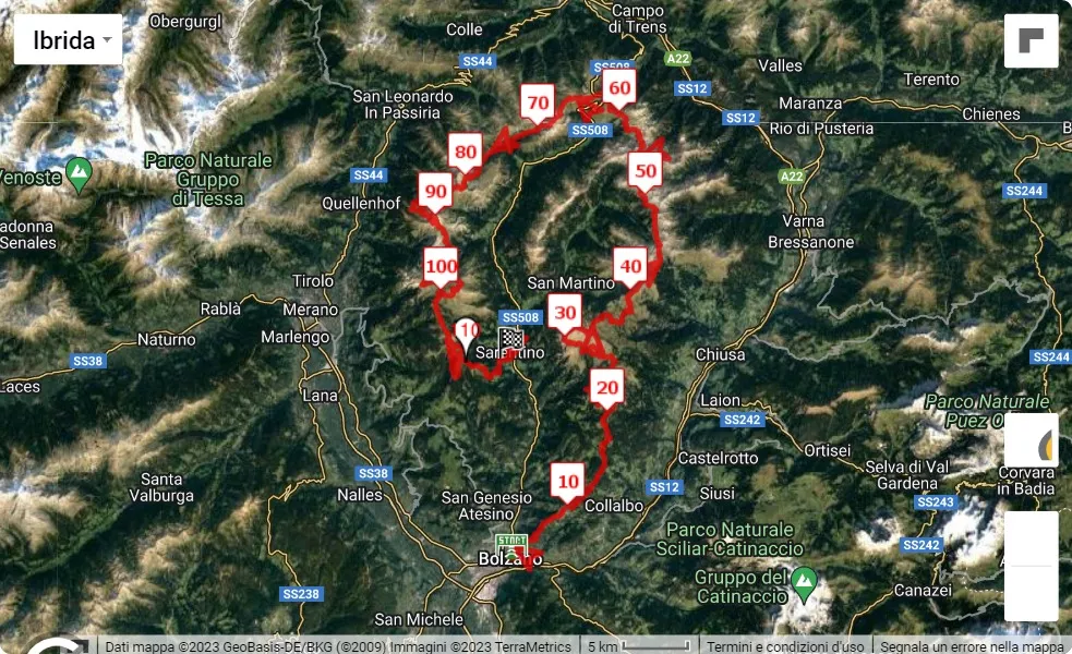 10° Sudtirol Ultrarace, 117 km race course map