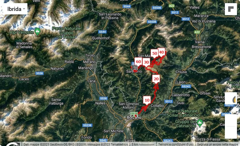 10° Sudtirol Ultrarace, 63 km race course map