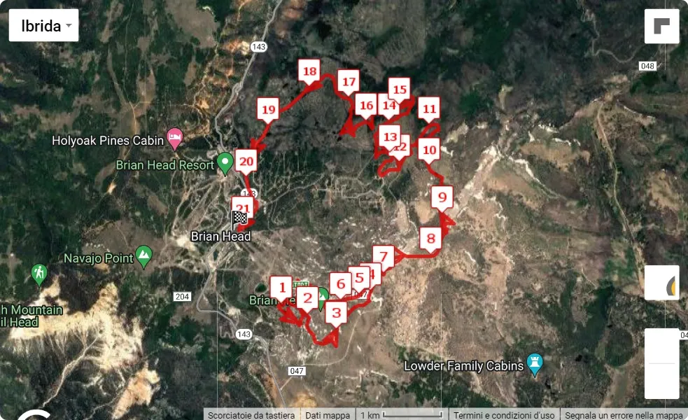 mappa percorso di gara Cedar Breaks at Night Half Marathon 2023