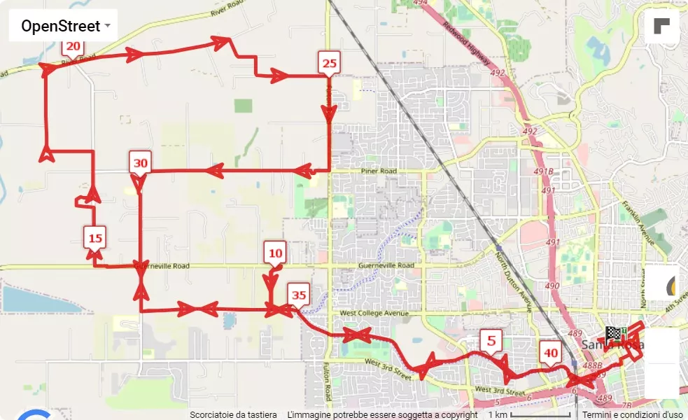 mappa percorso di gara Santa Rosa Marathon 2023