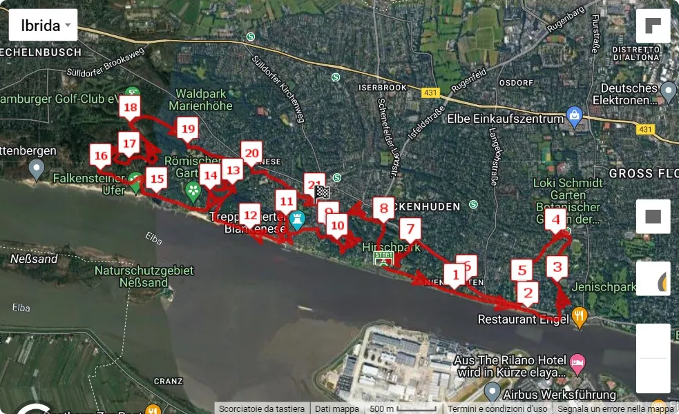 Blankeneser Heldenlauf 2023, 21.0975 km race course map