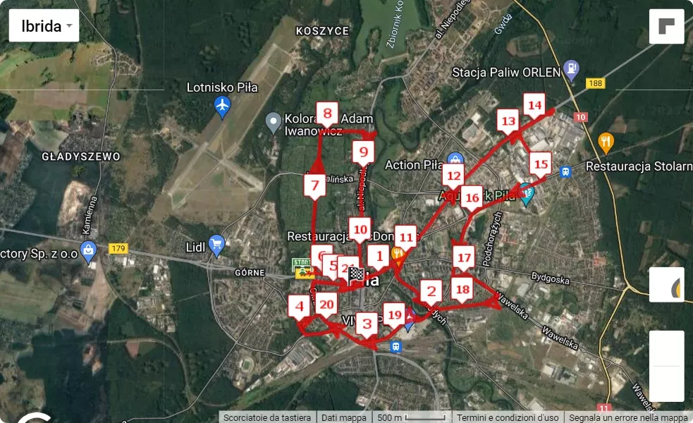 Pila Half Marathon 2023, 21.0975 km race course map
