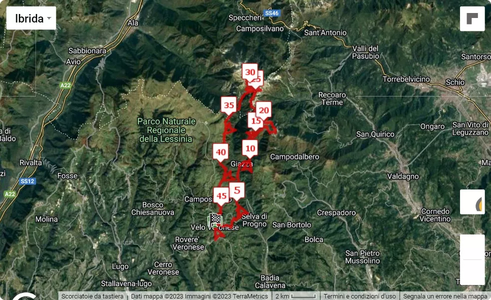 Lessinia Legend Run 2023, 47.5 km race course map