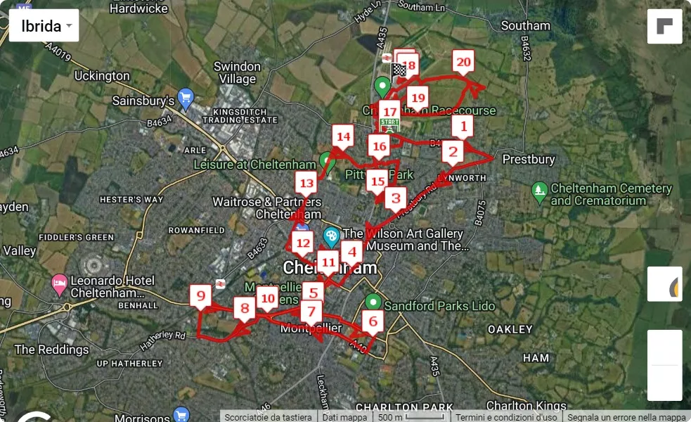 Run Cheltenham 2023, mappa percorso gara 21.0975 km