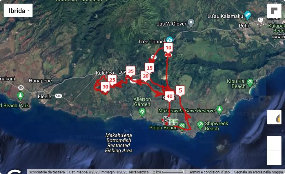 Kauai Marathon and Half Marathon 2023, 42.195 km race course map