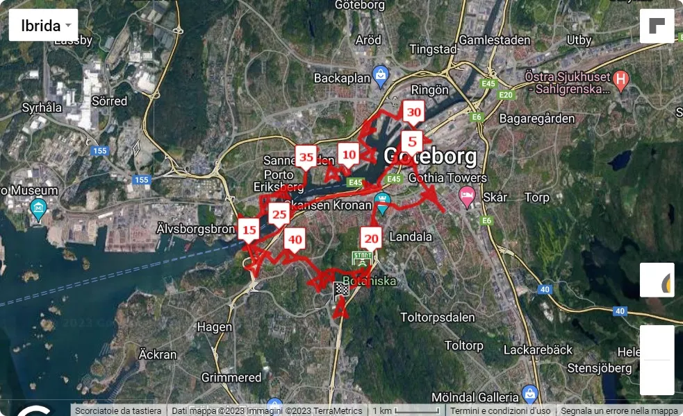 mappa percorso di gara Goteborgsvarvet Marathon 2023