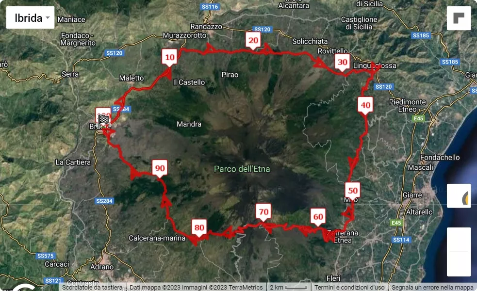 mappa percorso di gara Etna Extreme - 100 km del vulcano 2023
