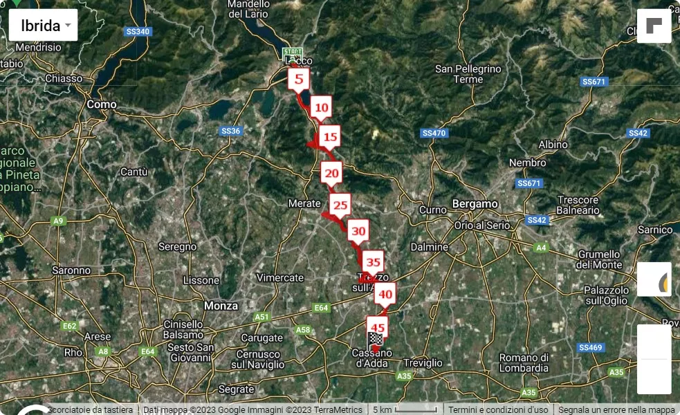 La 50km nel parco dell'Adda 2023, mappa percorso gara 50 km