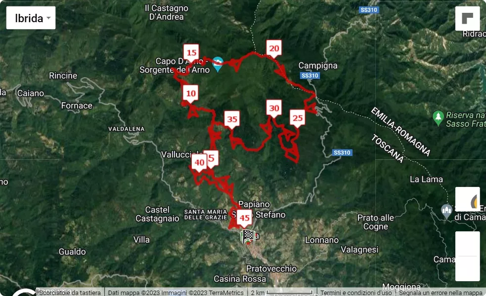 mappa percorso di gara 13° Trail del Falterona