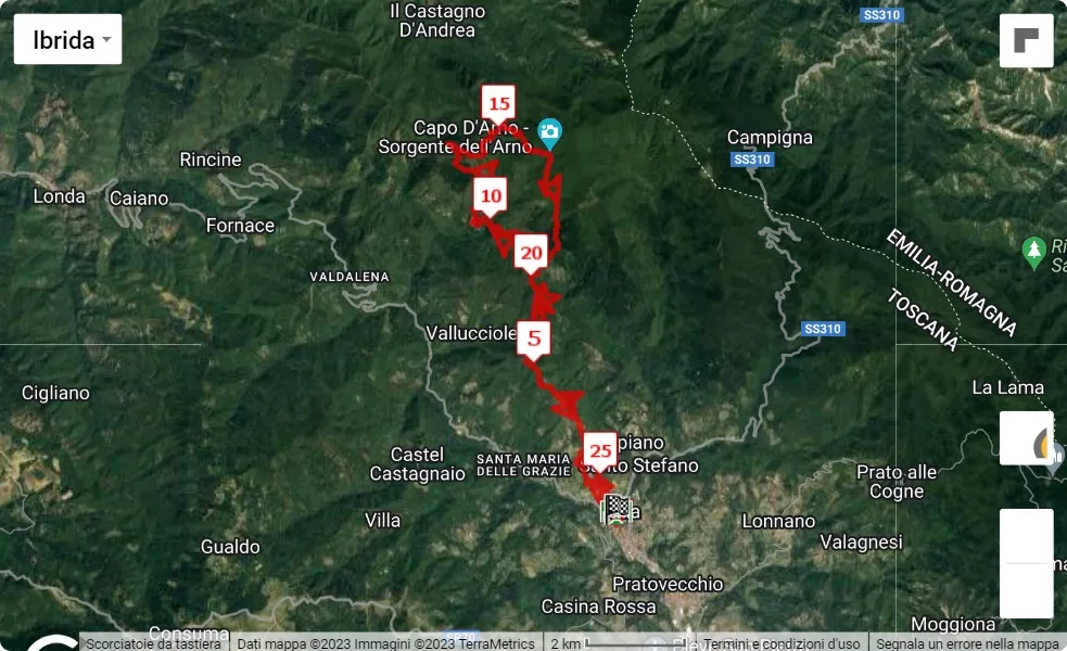 13° Trail del Falterona, 25 km race course map