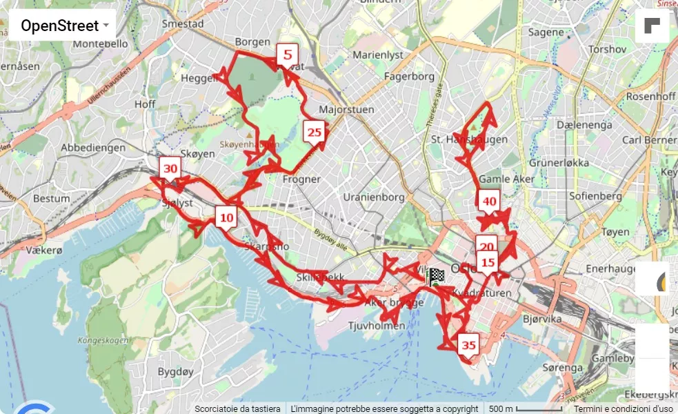 mappa percorso di gara BMW Oslo Marathon 2023