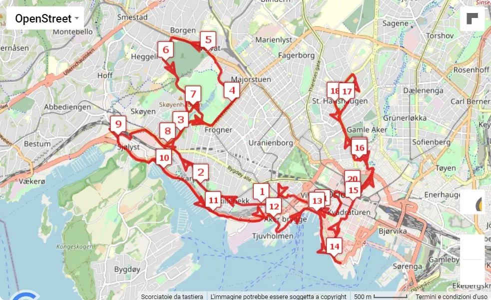 BMW Oslo Marathon 2023, mappa percorso gara 21.0975 km
