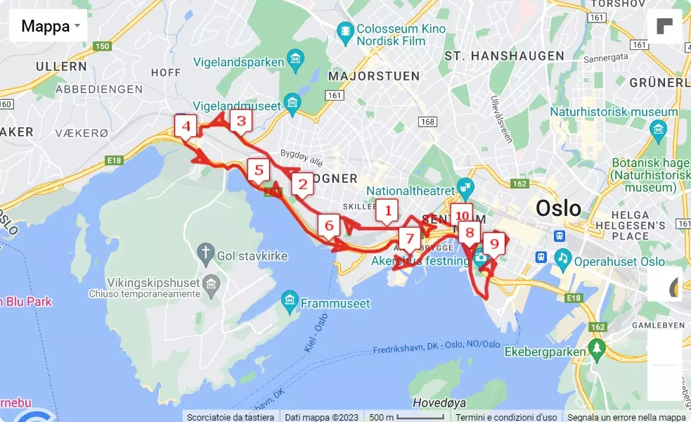 BMW Oslo Marathon 2023, 10 km race course map