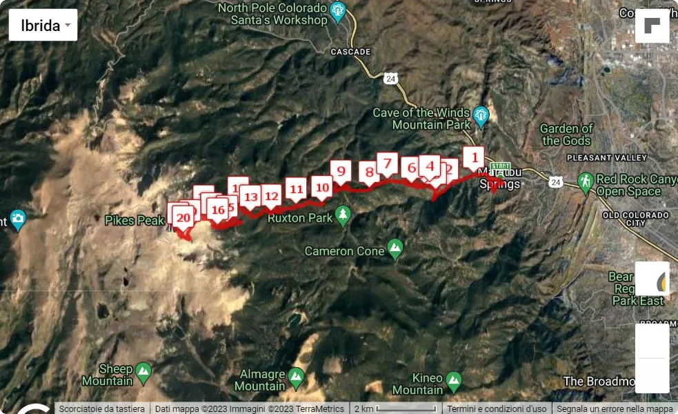 Pikes Peak Marathon 2023, mappa percorso gara 21.0975 km