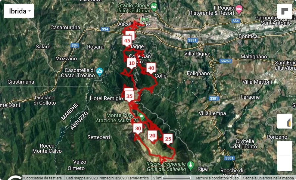 race course map 5° Ascoli Xtreme Trail