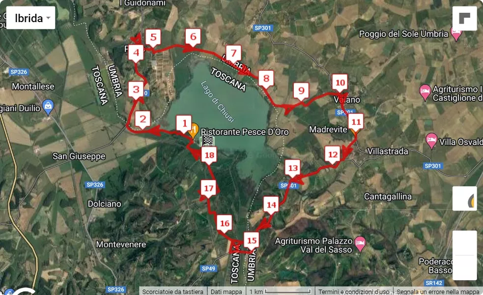 Giro del lago di Chiusi 14a edizione, mappa percorso gara 18.4 km