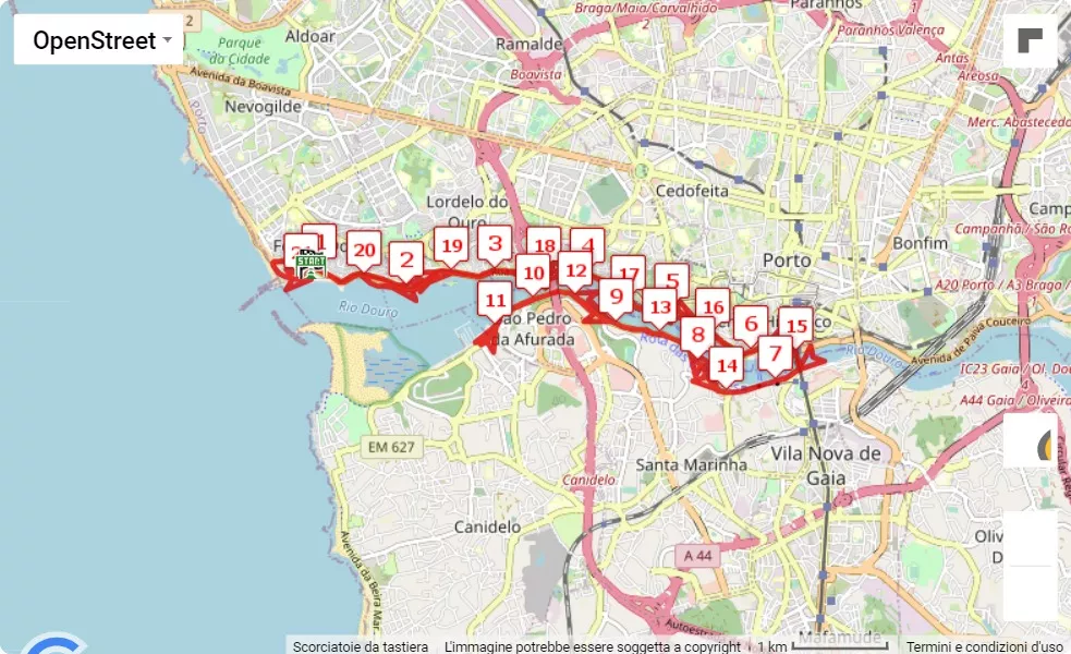 Hyundai Meia Maratona do Porto 2023, 21.0975 km race course map