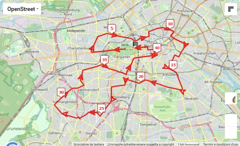 mappa percorso di gara BMW Berlin Marathon 2023